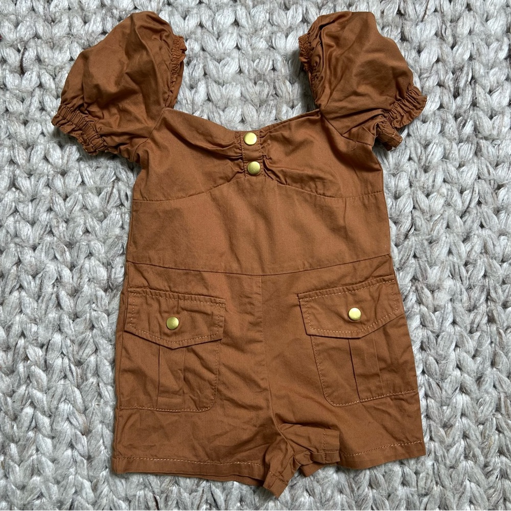 Janie & Jack 2T Romper Brown with Puffed Sleeves - Picture 6 of 12